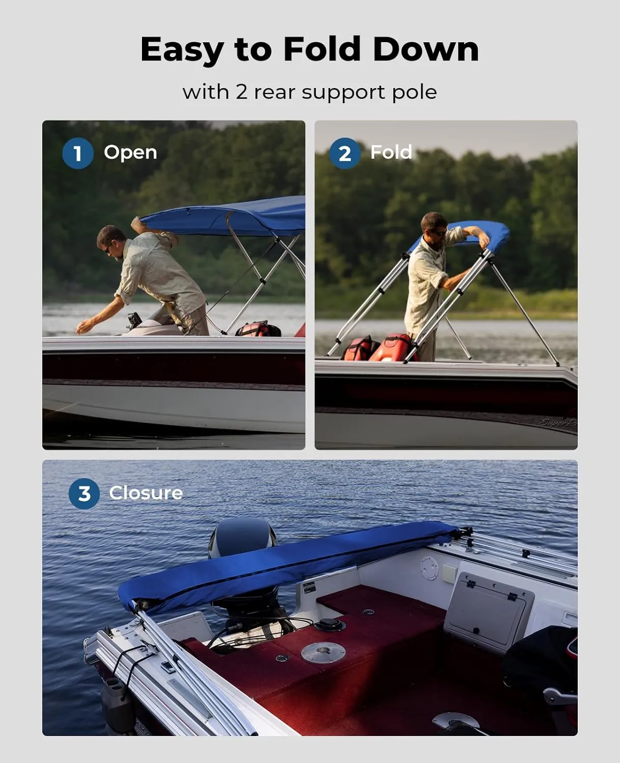 KEMIMOTO Bimini Top for Boat, Bimini Tops Cover 600D Marine Grade Canvas Boat Canopy with 6ft Length 54 in - 96 in Width 46 in Height, Includes Mounting Hardware, Straps Rear Support Poles