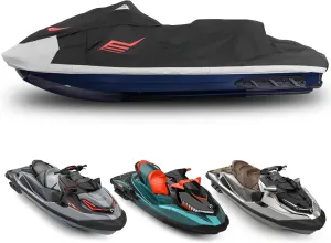KEMIMOTO Jet Ski Cover - Compatible with Yamaha Seadoo Kawasaki, Motorboat Cover 2 3 Seater Waterproof UV Resistant 600D Heavy Duty Marine Grade Cover with Air Vents