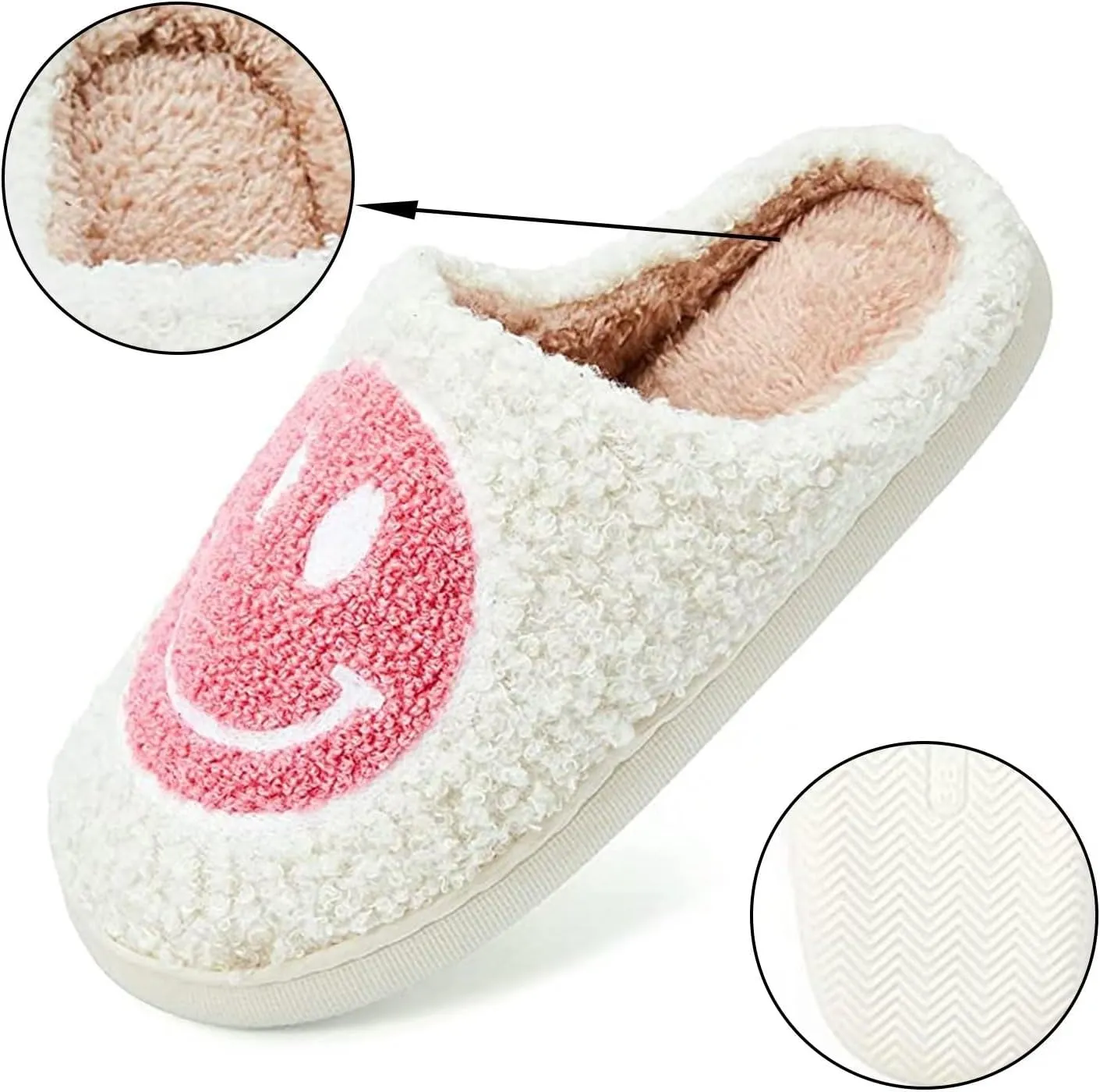 KEYUSHOP Happy Face Slippers for Kids Smile Face House Slippers Soft Plush Warm Preppy Slipper Anti-Slip Winter Fuzzy House Shoes for Toddler Girls