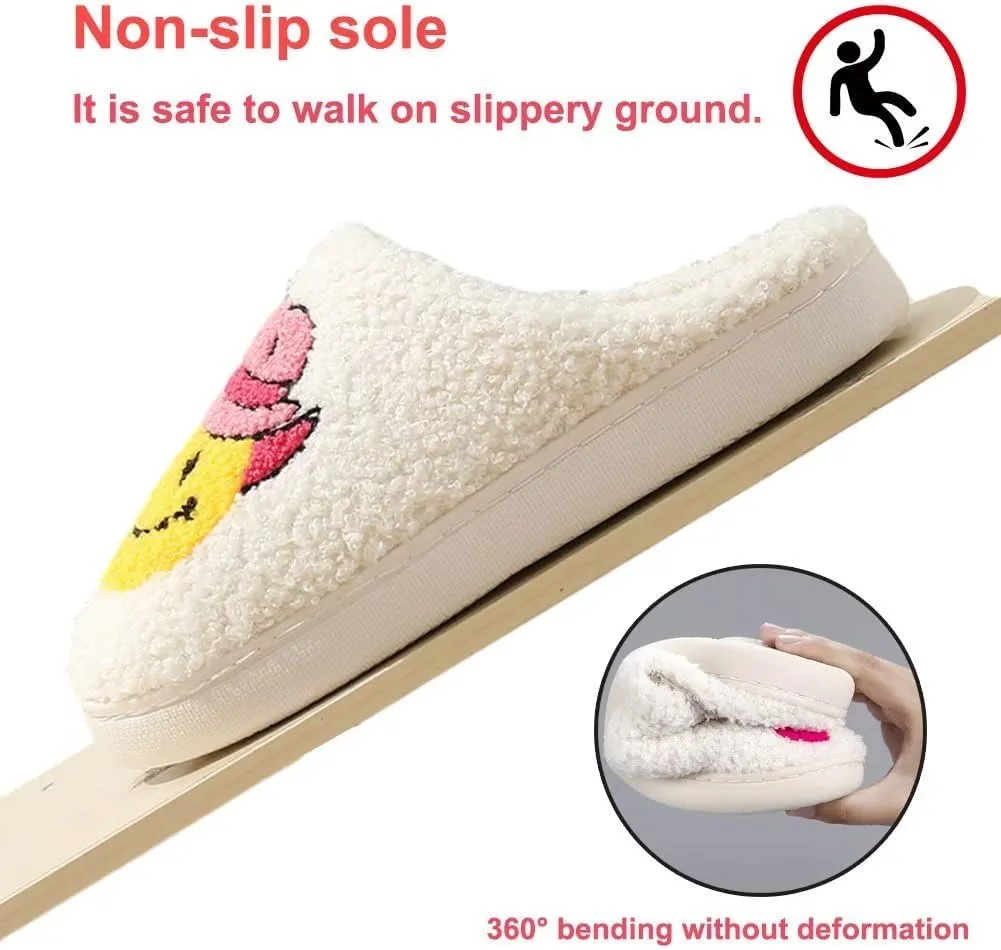 KEYUSHOP Happy Face Slippers for Kids Smile Face House Slippers Soft Plush Warm Preppy Slipper Anti-Slip Winter Fuzzy House Shoes for Toddler Girls