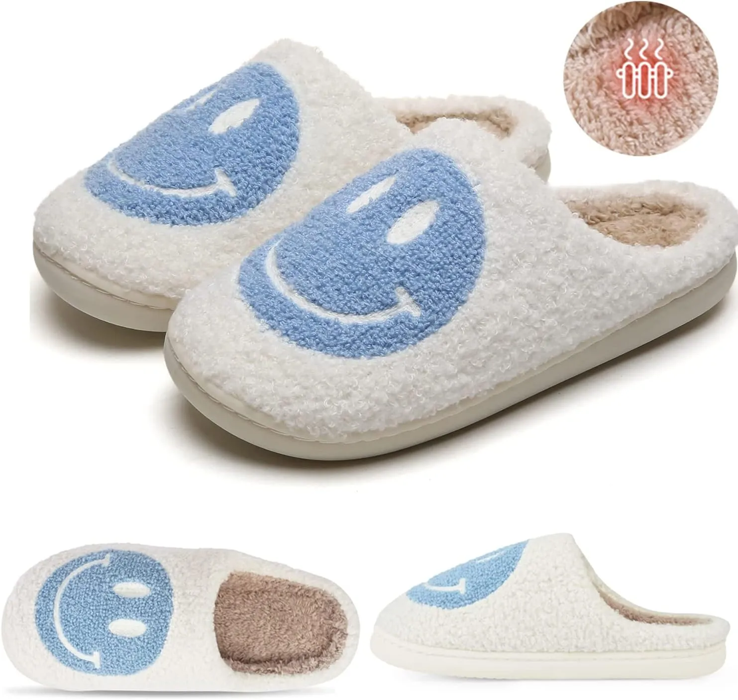 KEYUSHOP Happy Face Slippers for Kids Smile Face House Slippers Soft Plush Warm Preppy Slipper Anti-Slip Winter Fuzzy House Shoes for Toddler Girls