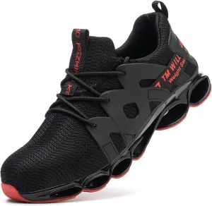Kezhiho Men's Women's Steel Toe Work Sneakers, Yellow, Lightweight Breathable, Slip Resistant, Indestructible Construction, Safety Shoes