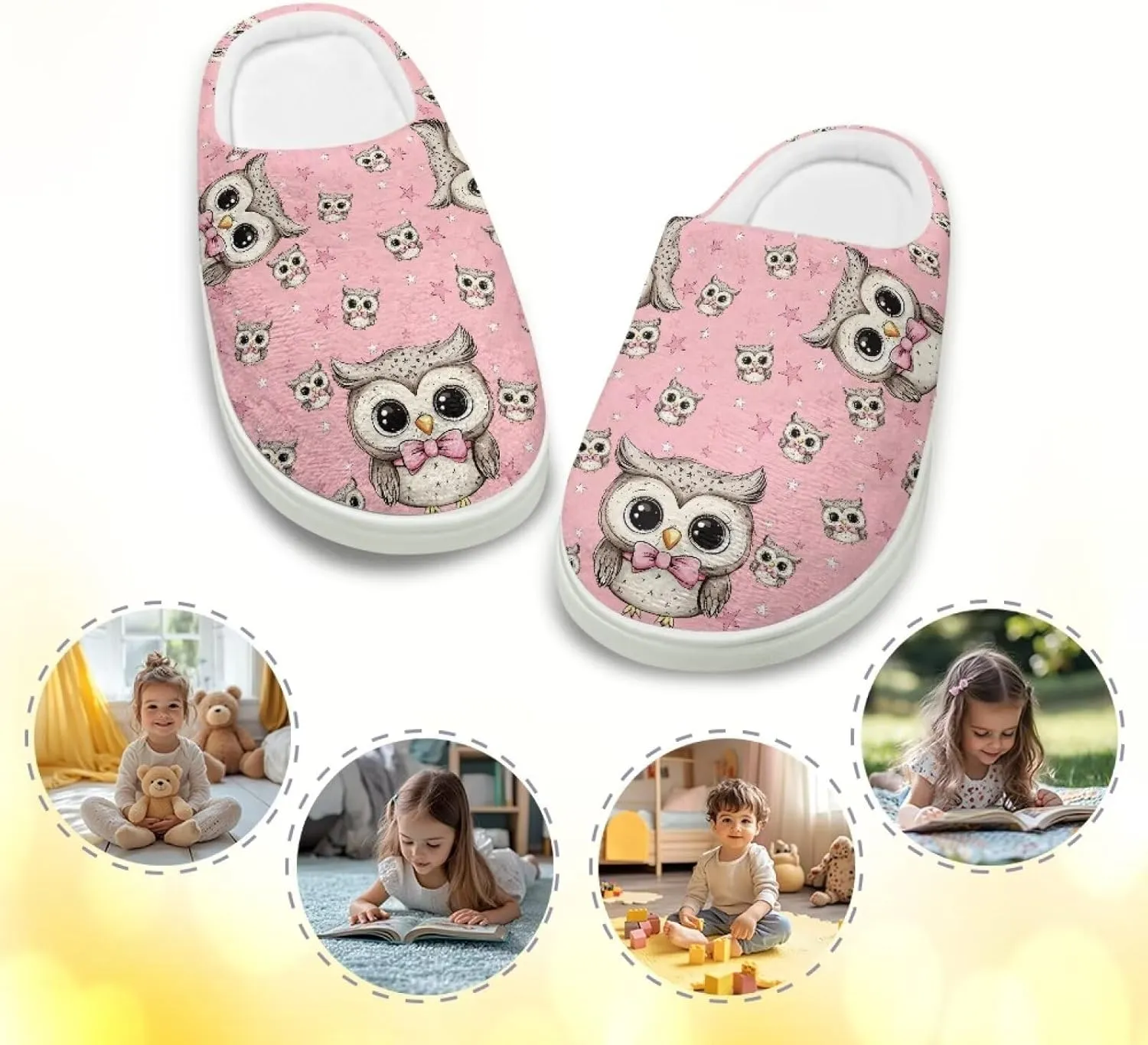 Kids Cotton Slipper Warm Winter Fluffy Breathable Shoes Cozy Fuzzy Print Anti-Slip House Slippers for Litter Big Kid US 9-15