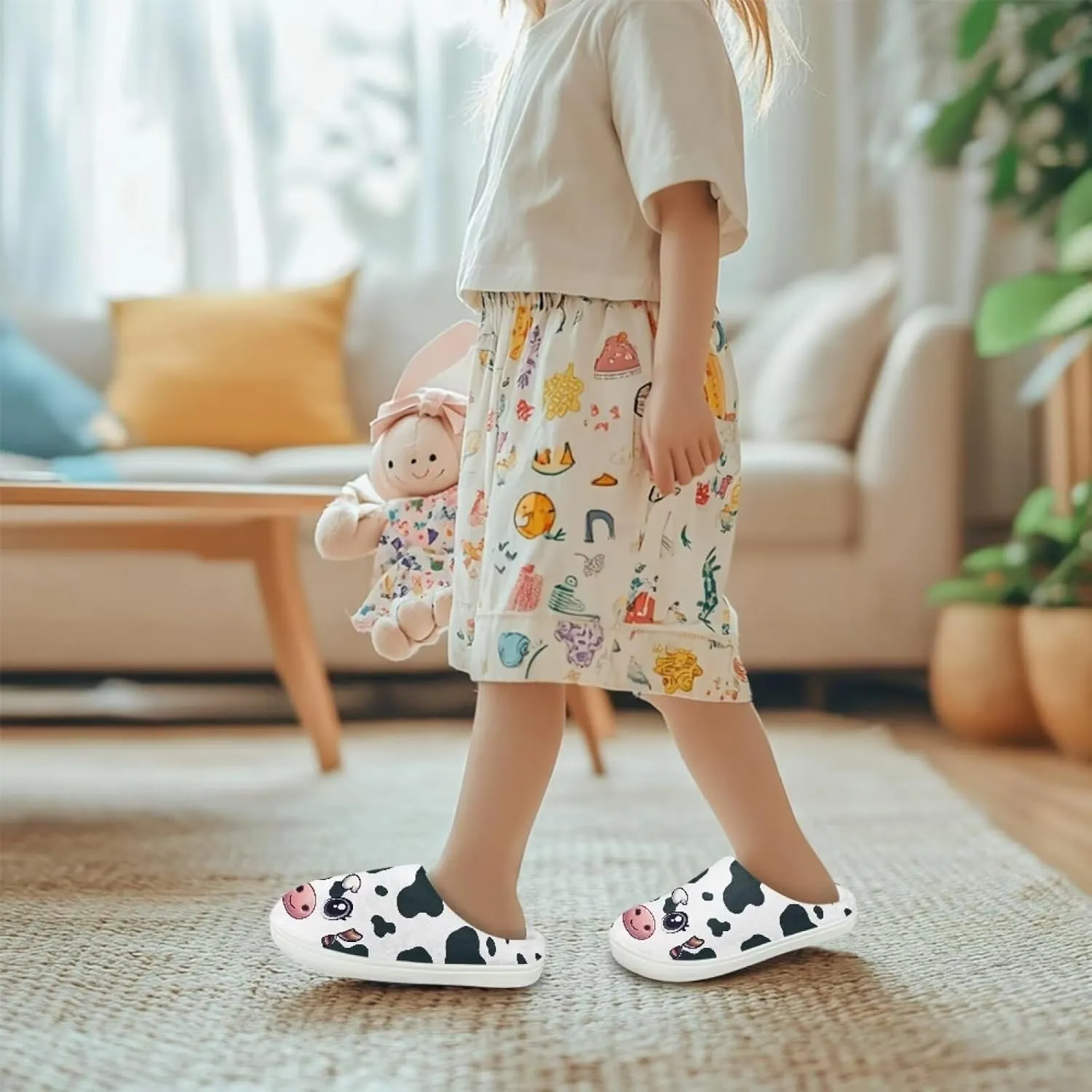 Kids Cotton Slipper Winter Cozy Fluffy Shoes Boys Girls Warm Breathable Fuzzy Anti-Slip House Slippers for Toddler US 9-15