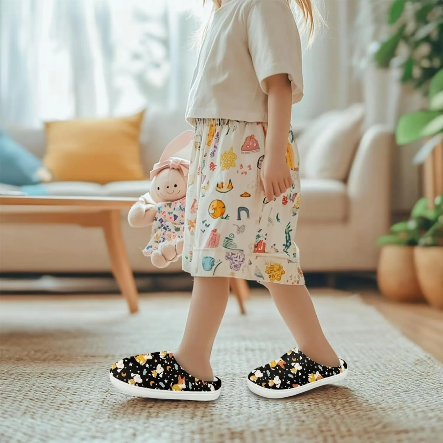 Kids Cotton Slipper Winter Cozy Fluffy Shoes Boys Girls Warm Breathable Fuzzy Anti-Slip House Slippers for Toddler US 9-15