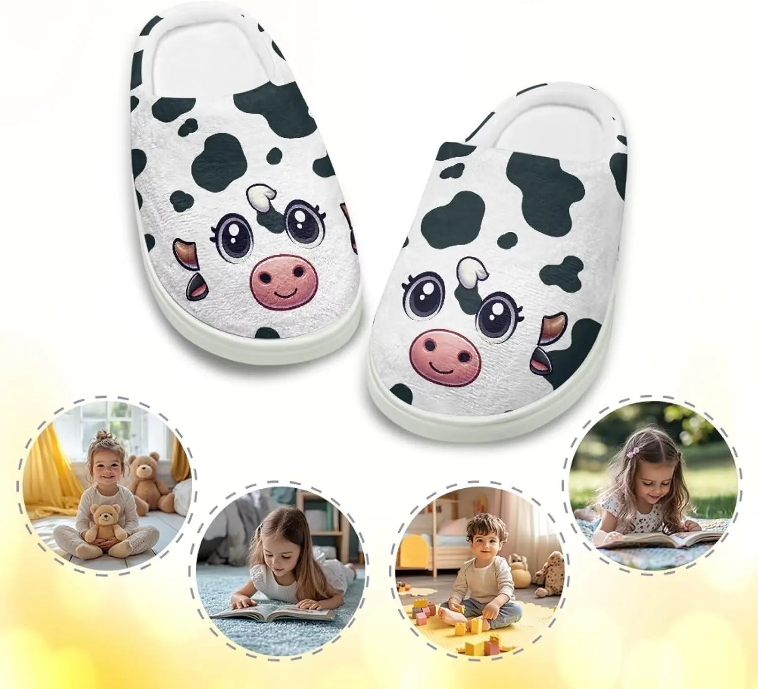 Kids Cotton Slipper Winter Cozy Fluffy Shoes Boys Girls Warm Breathable Fuzzy Anti-Slip House Slippers for Toddler US 9-15