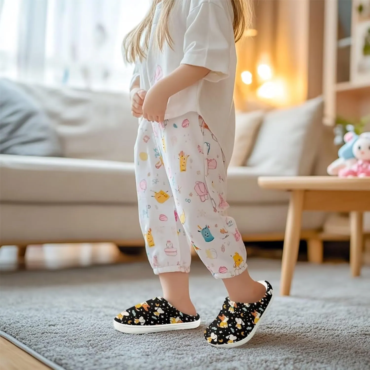 Kids Cotton Slipper Winter Cozy Fluffy Shoes Boys Girls Warm Breathable Fuzzy Anti-Slip House Slippers for Toddler US 9-15