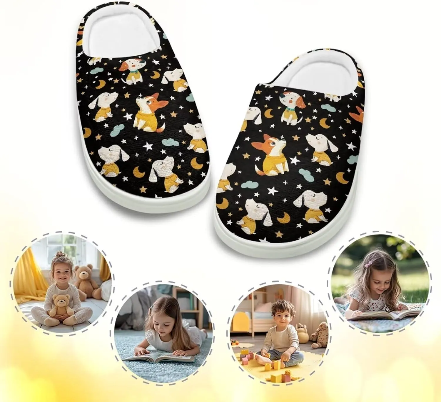 Kids Cotton Slipper Winter Cozy Fluffy Shoes Boys Girls Warm Breathable Fuzzy Anti-Slip House Slippers for Toddler US 9-15