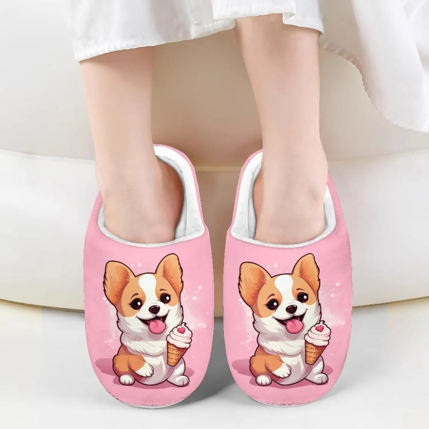 Kids House Slippers Size 9-14.5 Cute Slippers for Teen Girls Soft Plush Warm Bedroom Shoes White Sole