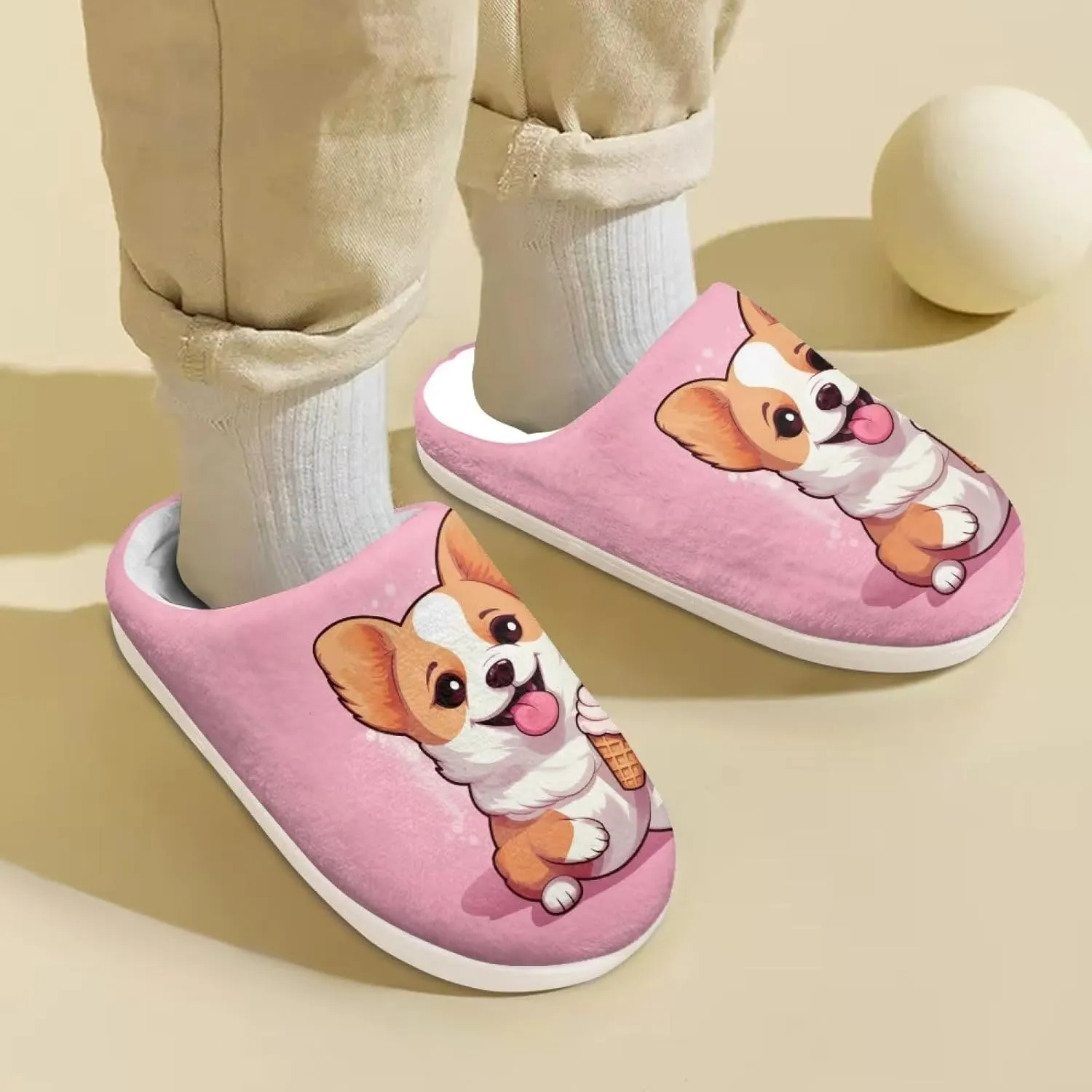 Kids House Slippers Size 9-14.5 Cute Slippers for Teen Girls Soft Plush Warm Bedroom Shoes White Sole