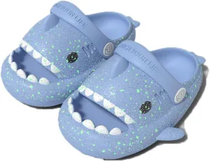 Kids Shark Slides Glow in The Dark, Cloud Shark Slides Angler Fish Slides Glow in the Dark, Luminous Shark Slippers, Blue