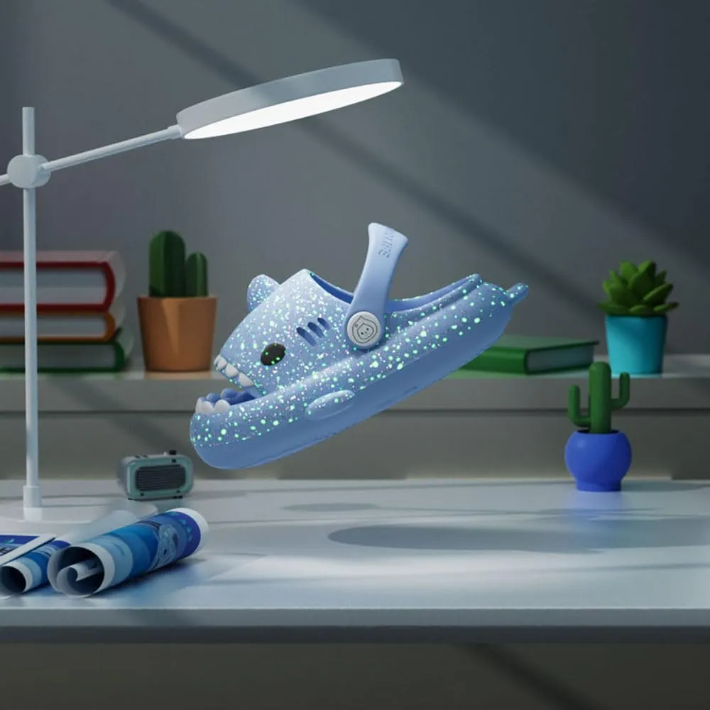 Kids Shark Slides Glow in The Dark, Cloud Shark Slides Angler Fish Slides Glow in the Dark, Luminous Shark Slippers, Blue