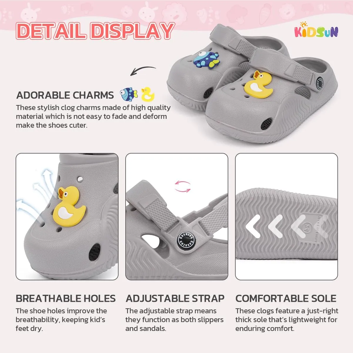 KIDSUN Toddler Kids Boys Girls Cute Garden Clogs Water Sandals Slip On Shoes Slipper Slides Lightweight Outdoor Summer Infant Children Beach Pool Play Shoes (Baby/Toddler Kids)