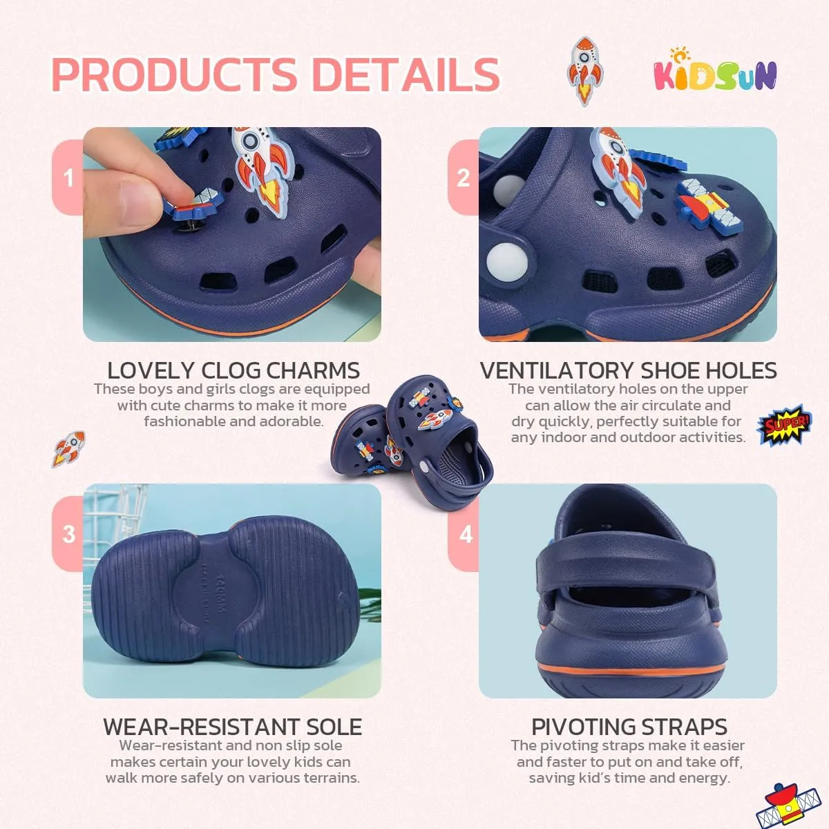 KIDSUN Toddler Kids Boys Girls Cute Garden Clogs Water Sandals Slip On Shoes Slipper Slides Lightweight Outdoor Summer Infant Children Beach Pool Play Shoes (Baby/Toddler Kids)