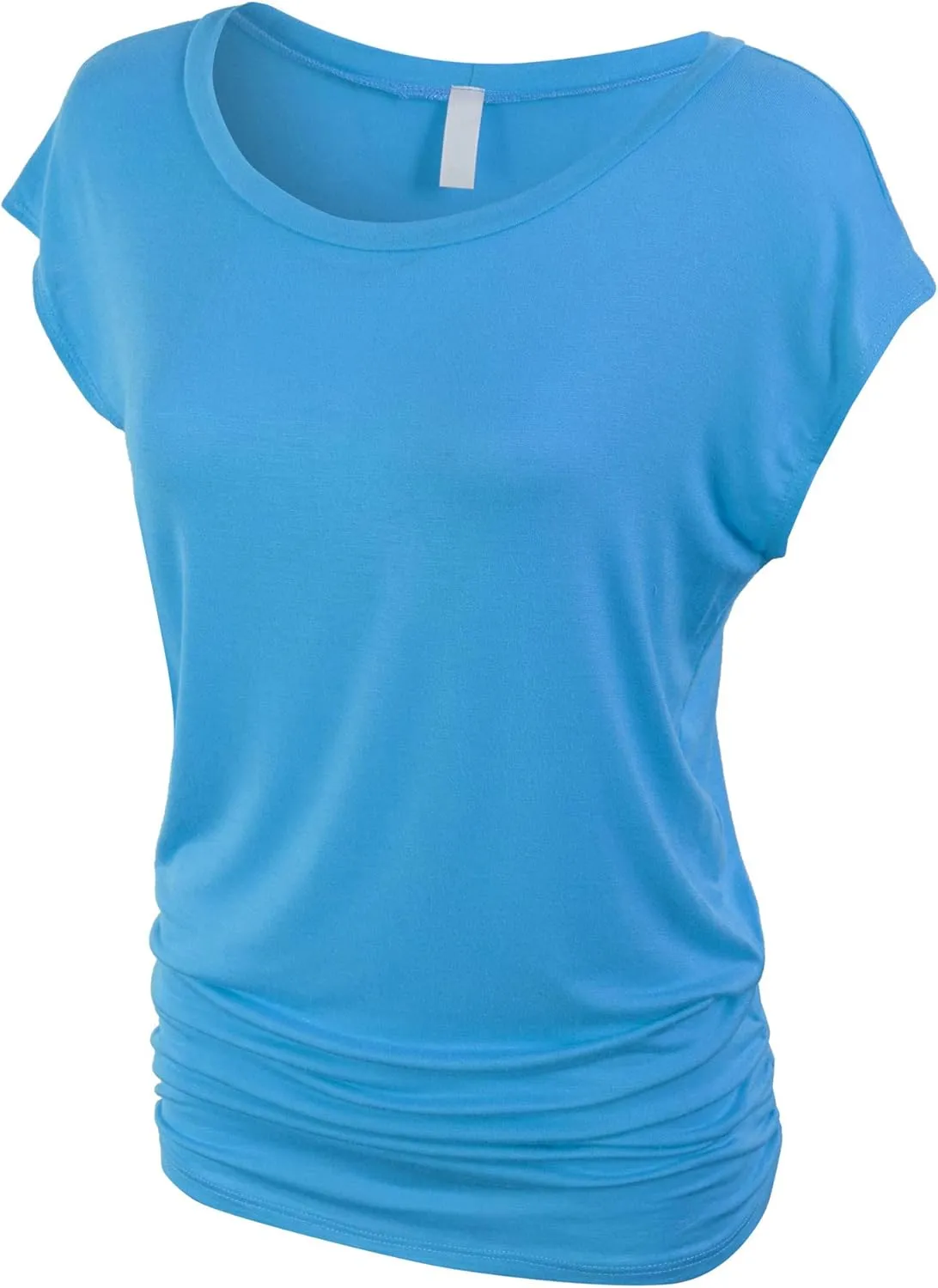 KOGMO Womens Short Sleeve Solid Basic Tunic Top Tee with Side Shirring