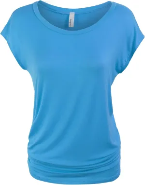 KOGMO Womens Short Sleeve Solid Basic Tunic Top Tee with Side Shirring