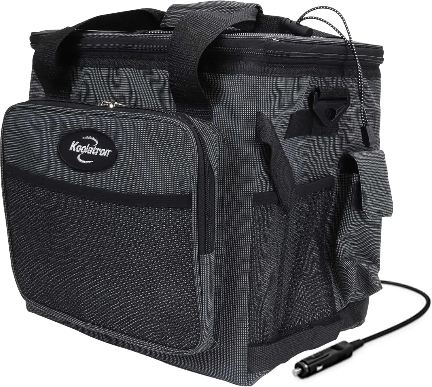Koolatron Electric Portable Cooler Plug in 12V Car Cooler Bag, 26 qt (25 L) Black/Gray Soft-Sided Portable Car Fridge w/DC Power Cord, Adjustable Shoulder Strap, Cord Storage, Road Trip