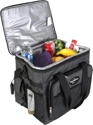 Koolatron Electric Portable Cooler Plug in 12V Car Cooler Bag, 26 qt (25 L) Black/Gray Soft-Sided Portable Car Fridge w/DC Power Cord, Adjustable Shoulder Strap, Cord Storage, Road Trip