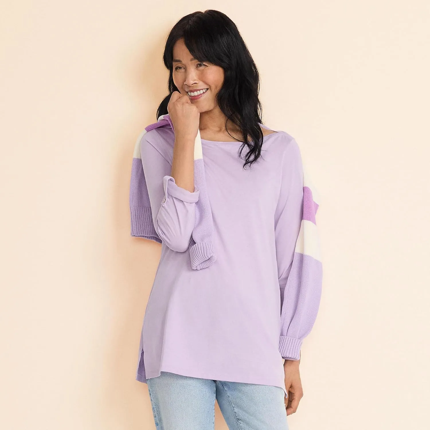 Lands' End Women's American-Grown Supima Cotton Adjustable 3/4 Sleeve Boatneck Tunic