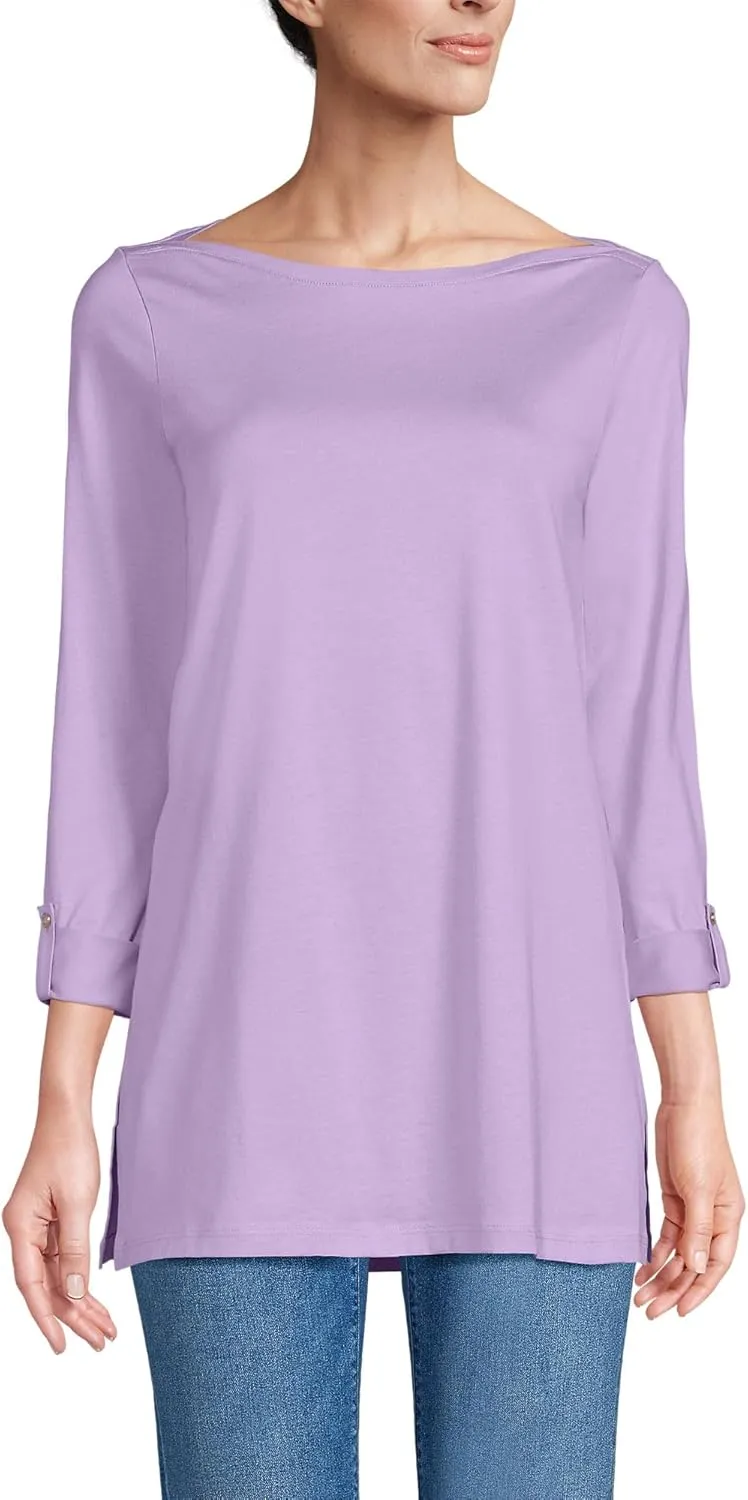 Lands' End Women's American-Grown Supima Cotton Adjustable 3/4 Sleeve Boatneck Tunic