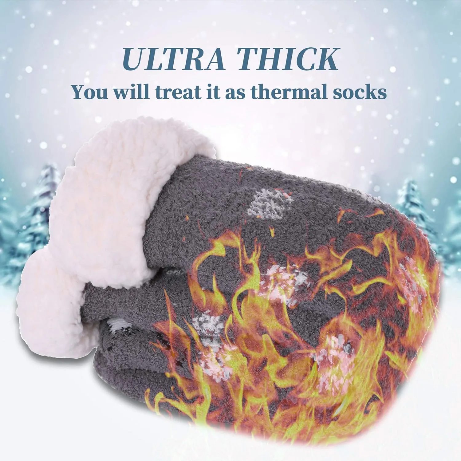 LANLEO Fuzzy Slipper Socks For Women with Grippers Winter Warm Thick Plush Fleece Lining Non Slip Animal Home Socks