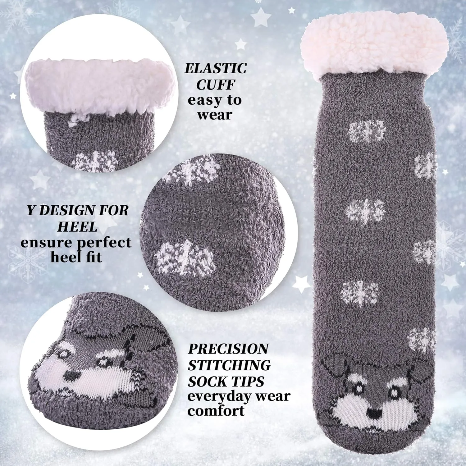 LANLEO Fuzzy Slipper Socks For Women with Grippers Winter Warm Thick Plush Fleece Lining Non Slip Animal Home Socks