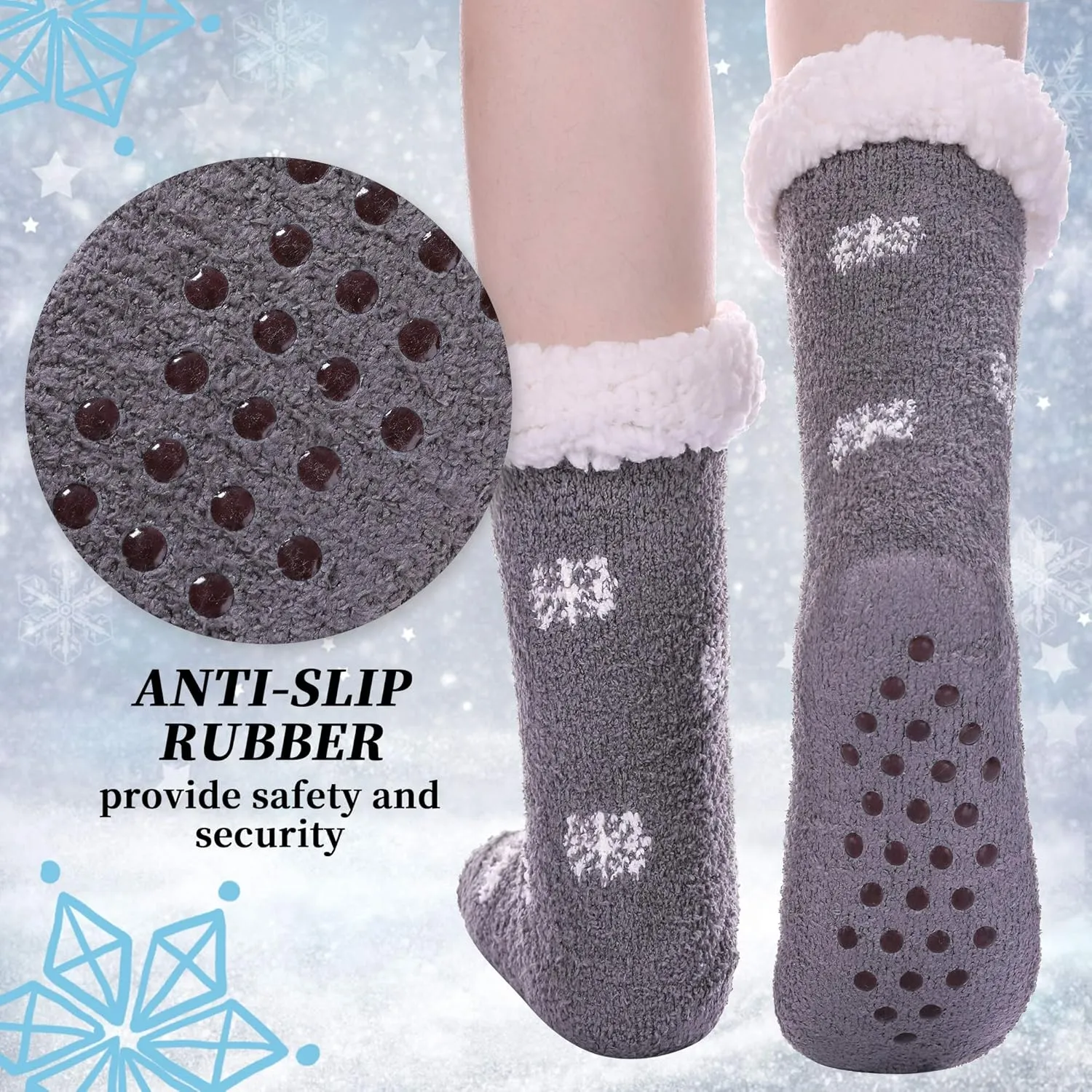 LANLEO Fuzzy Slipper Socks For Women with Grippers Winter Warm Thick Plush Fleece Lining Non Slip Animal Home Socks