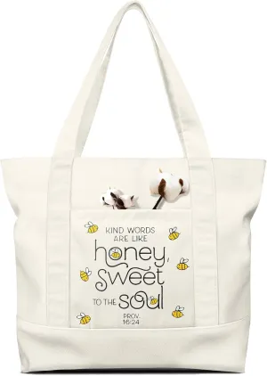 Large Canvas Tote Bag Zipper Closure - Outside Pocket Size 17.5''×14'' Aesthetic Boat Bag for Women Cotton