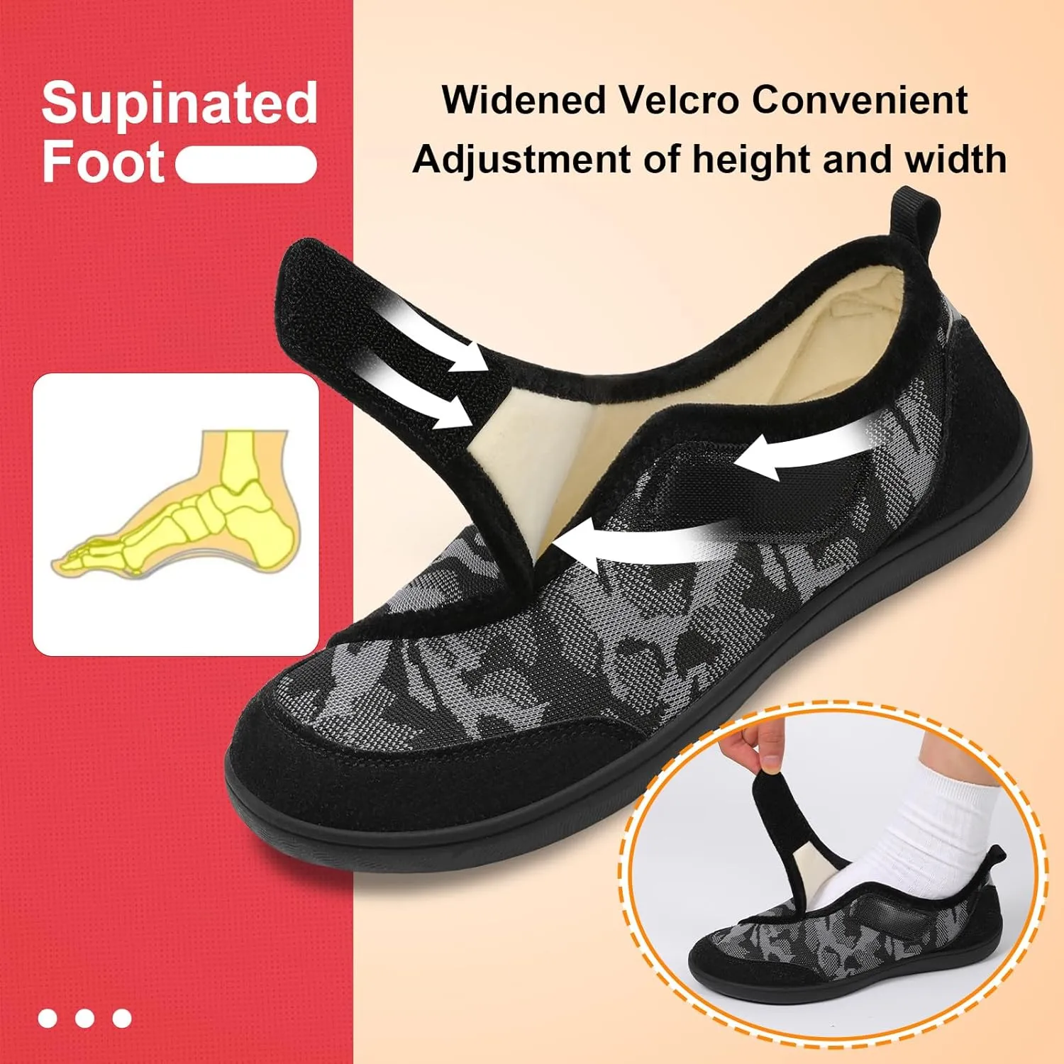 LeIsfIt Mens Slippers Wide House Shoes Adjustable Diabetic Shoes Arthritis Swollen House Slippers Indoor Outdoor