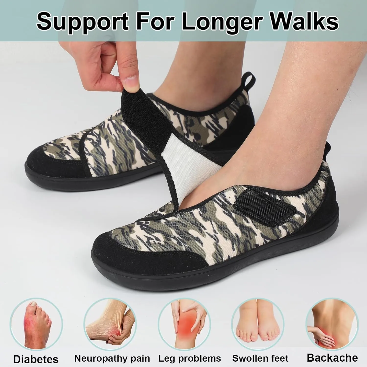 LeIsfIt Mens Walking Shoes Wide Diabetic Shoes Adjustable Barefoot Shoes Breathable Zero Drop Shoes Wide Width Arthritis Edema Shoes
