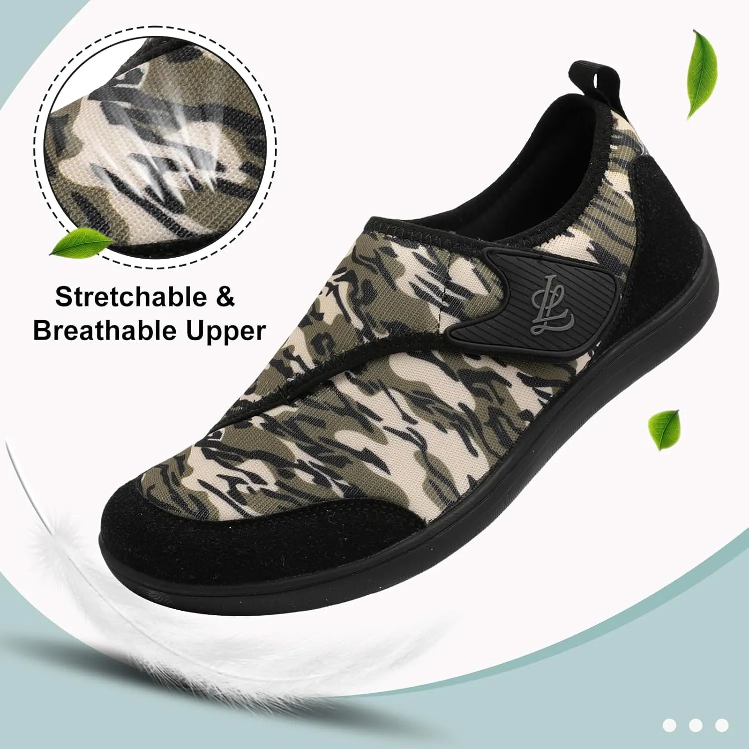 LeIsfIt Mens Walking Shoes Wide Diabetic Shoes Adjustable Barefoot Shoes Breathable Zero Drop Shoes Wide Width Arthritis Edema Shoes