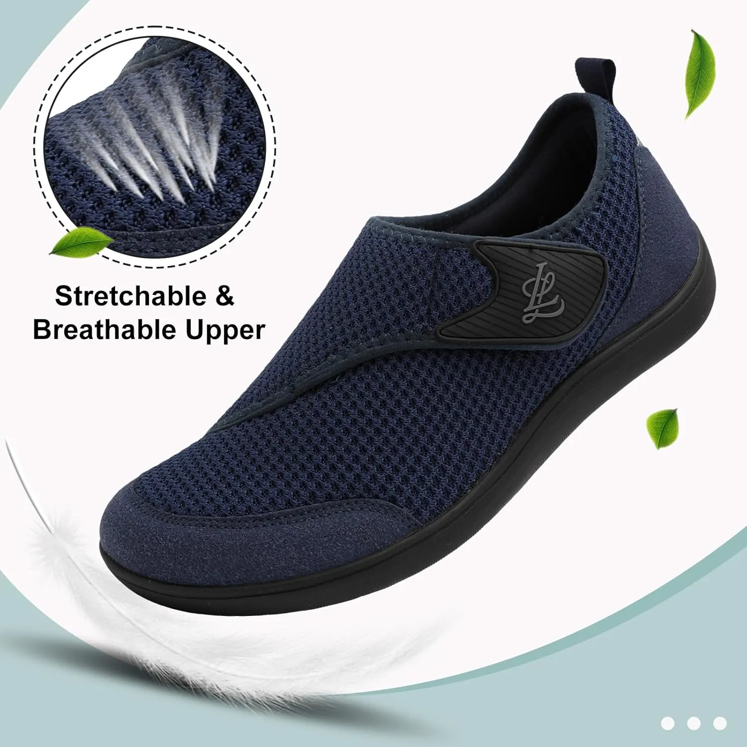 LeIsfIt Mens Walking Shoes Wide Diabetic Shoes Adjustable Barefoot Shoes Breathable Zero Drop Shoes Wide Width Arthritis Edema Shoes