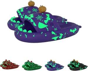 LELEBEAR Halloween Christmas Shark Slippers,3D Cartoon Shark Slides Glow in Dark,Beach Open Toe Shower Sandals for Women Men
