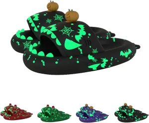 LELEBEAR Halloween Christmas Shark Slippers,3D Cartoon Shark Slides Glow in Dark,Beach Open Toe Shower Sandals for Women Men