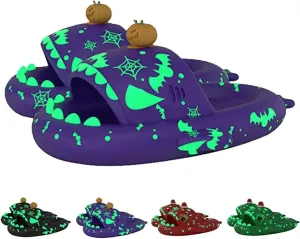 LELEBEAR Spooky Shark Slides Glow In The Dark For Men Women, Halloween Christmas Shark Slippers,3D Cartoon Shark Slides Glow in Dark