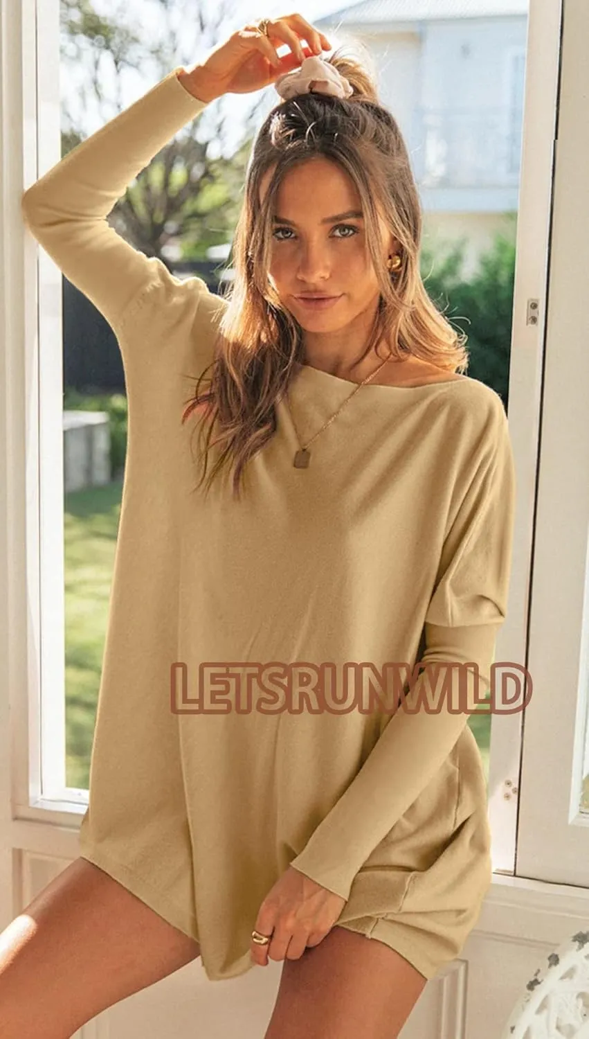LETSRUNWILD Tunic Tops to Wear with Leggings Fall Dressy Long Sleeve Oversized Sweaters T Shirts for Women