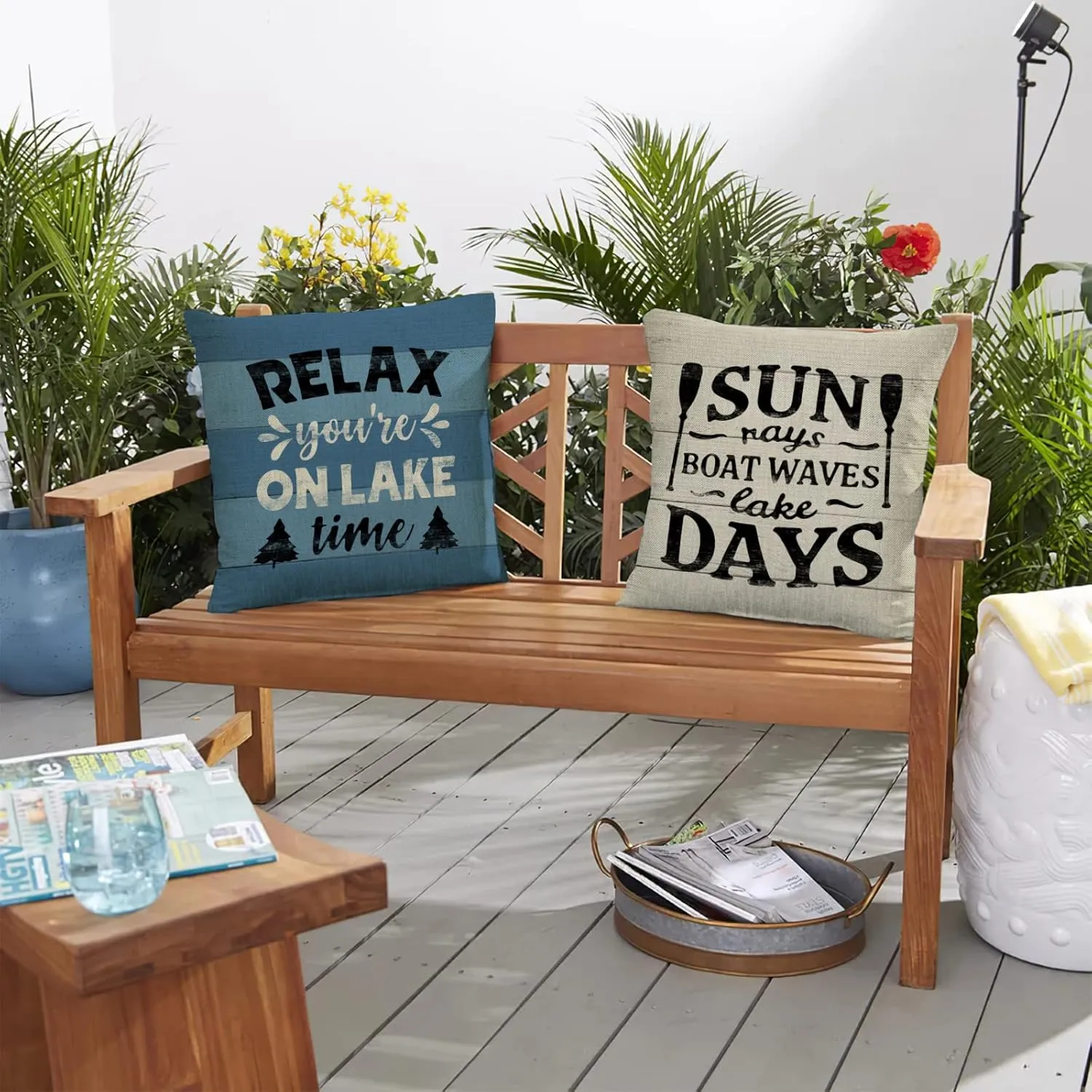 Life is Better at The Lake House Decorative 18x18 Throw Pillow Cover Set of 4, Lakehouse Retro Paddle Boat Decoration, Summer Farmhouse Pillowcase Cushion Case Home Decor for Sofa Couch