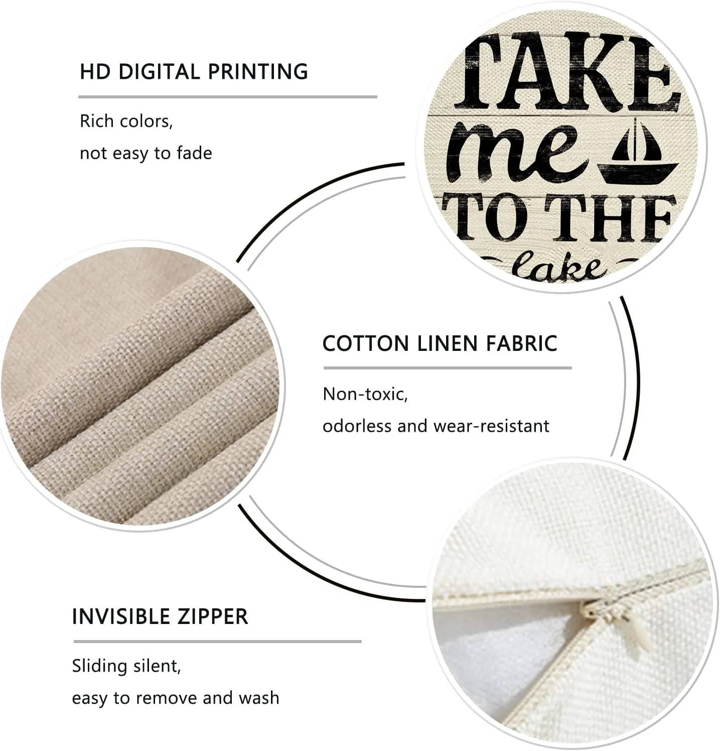Life is Better at The Lake House Decorative 18x18 Throw Pillow Cover Set of 4, Lakehouse Retro Paddle Boat Decoration, Summer Farmhouse Pillowcase Cushion Case Home Decor for Sofa Couch