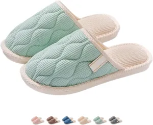 Linen House Slippers Couple Indoor Lightweight Home Slippers Soft Sole Bedroom Slippers Shoes Non-Slip Plush Cotton Autumn Slippers Slides Winter Warm Slippers for Women Men