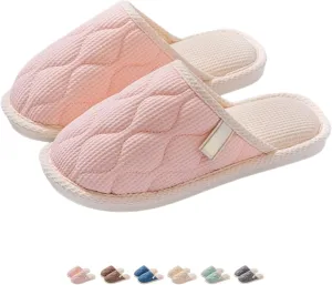 Linen House Slippers Couple Indoor Lightweight Home Slippers Soft Sole Bedroom Slippers Shoes Non-Slip Plush Cotton Autumn Slippers Slides Winter Warm Slippers for Women Men