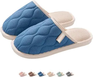 Linen House Slippers Couple Indoor Lightweight Home Slippers Soft Sole Bedroom Slippers Shoes Non-Slip Plush Cotton Autumn Slippers Slides Winter Warm Slippers for Women Men