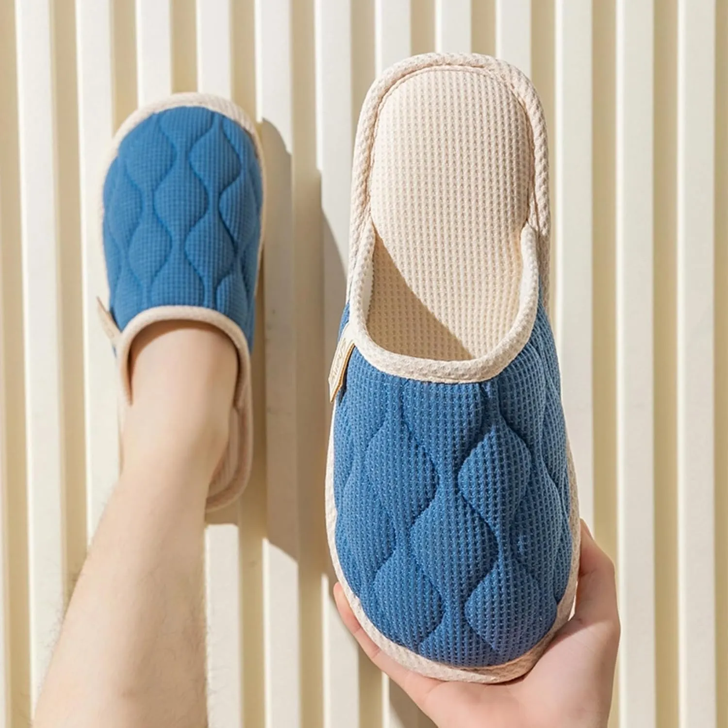 Linen House Slippers Couple Indoor Lightweight Home Slippers Soft Sole Bedroom Slippers Shoes Non-Slip Plush Cotton Autumn Slippers Slides Winter Warm Slippers for Women Men