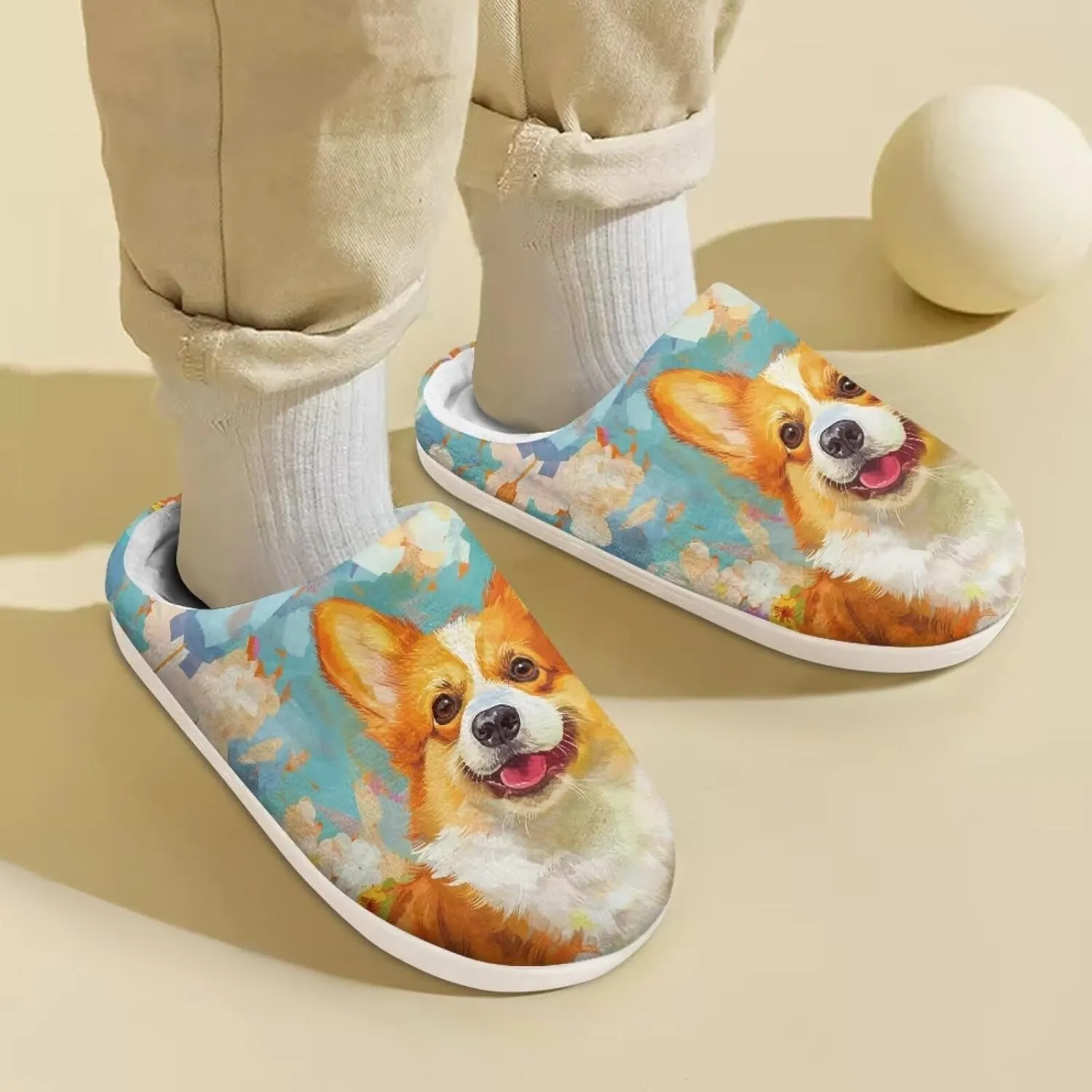 Little Girls Slippers Indoor Comfort Cute Pattern Size 9-15 White