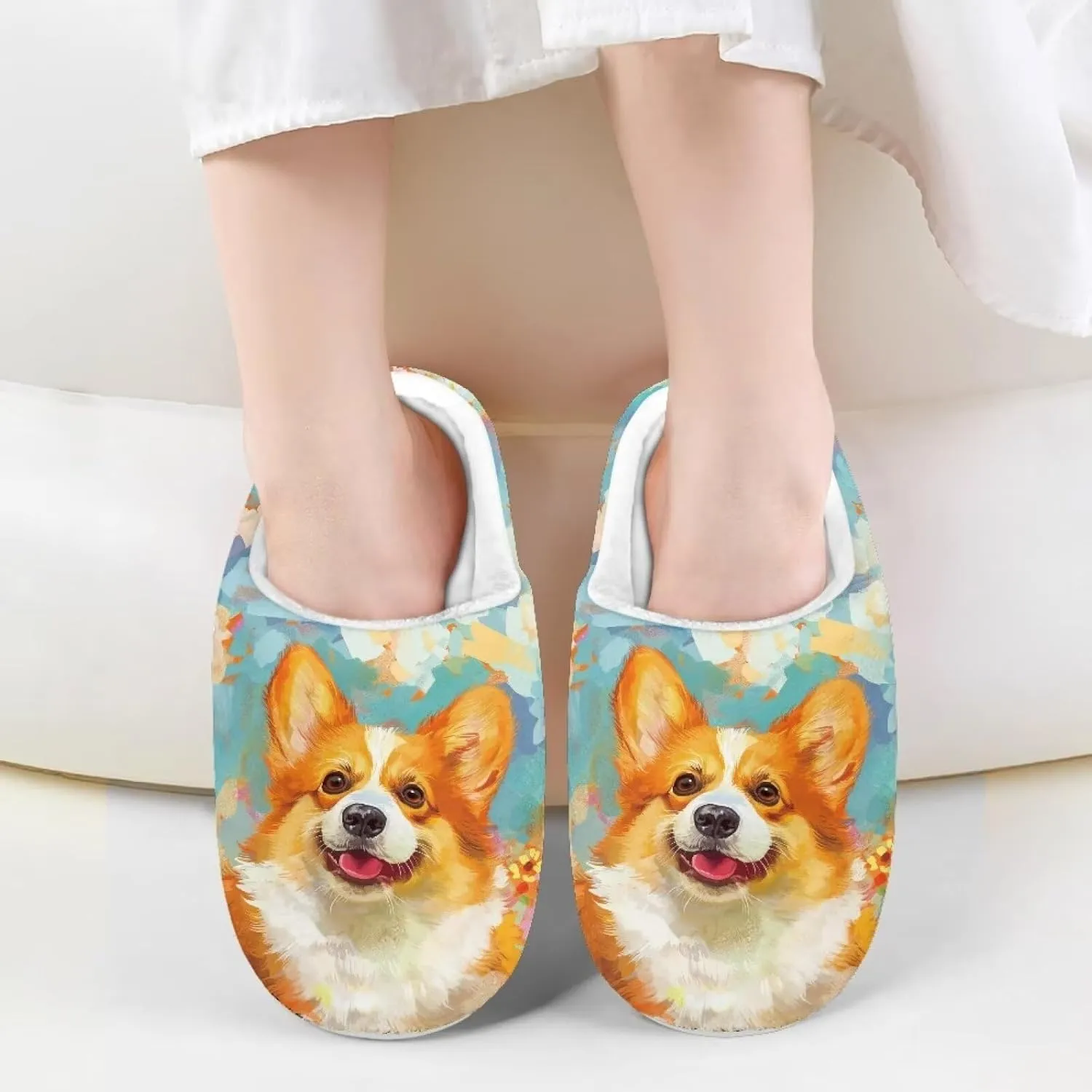 Little Girls Slippers Indoor Comfort Cute Pattern Size 9-15 White
