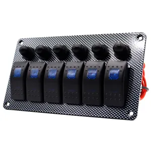LOKEKE Waterproof 6 Gang Marine Boat ON/OFF Rocker Toggle Switch Panel with Circuit Breaker Overload Protection Button for 12V/24V Car RV Truck Marine Boat, IP66