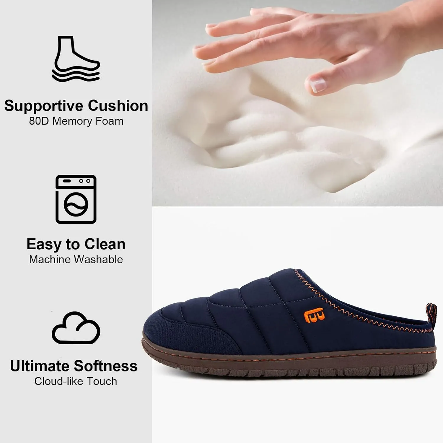LongBay Mens Slip on Slippers Two-Tone Indoor Outdoor House Shoes Memory Foam Camping Garden Down Clogs