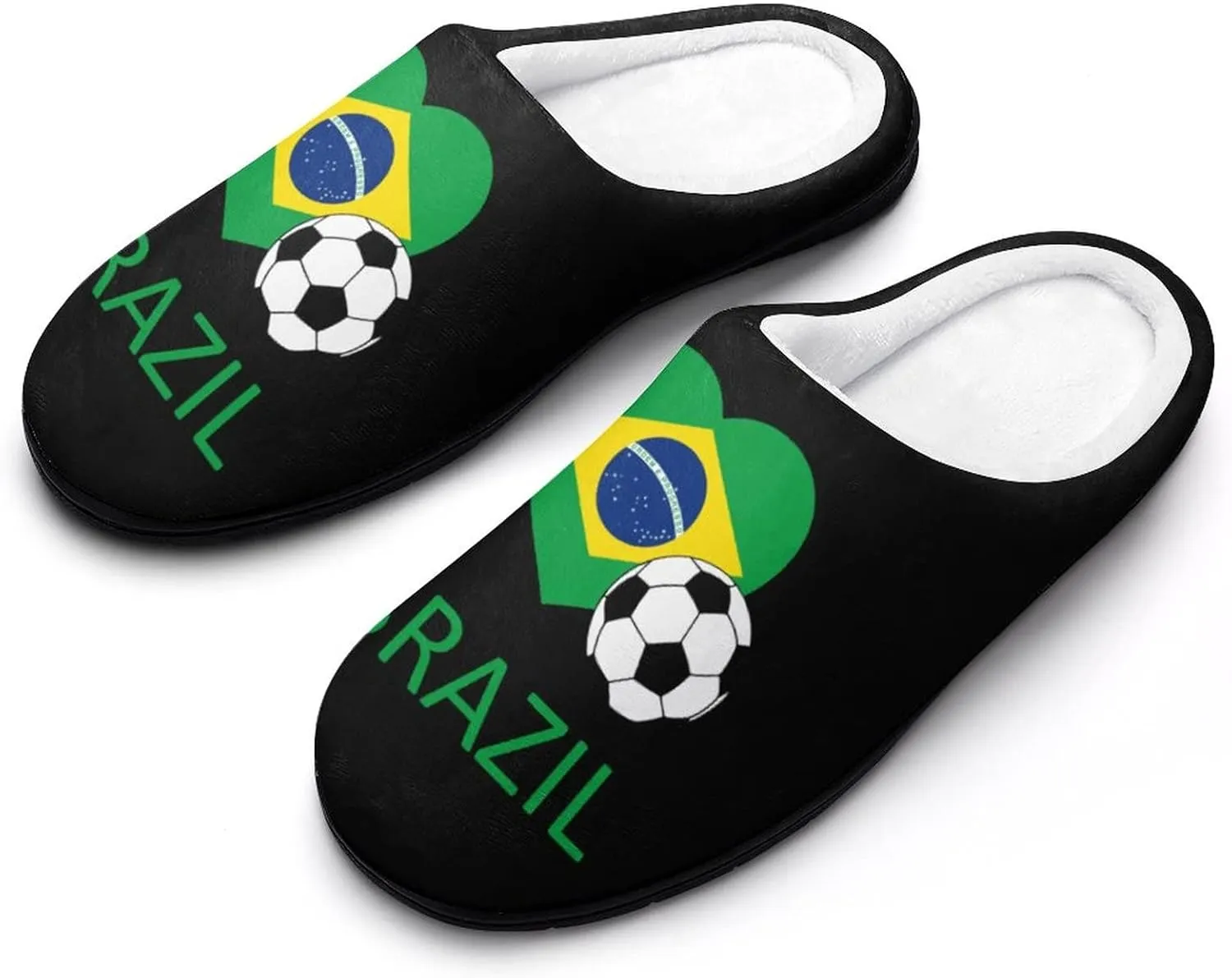 Love Brazil Soccer Cotton Slippers Warm Indoor Soft Fuzzy Plush Non- Slip Slippers Winter House Shoes Suitable Mens