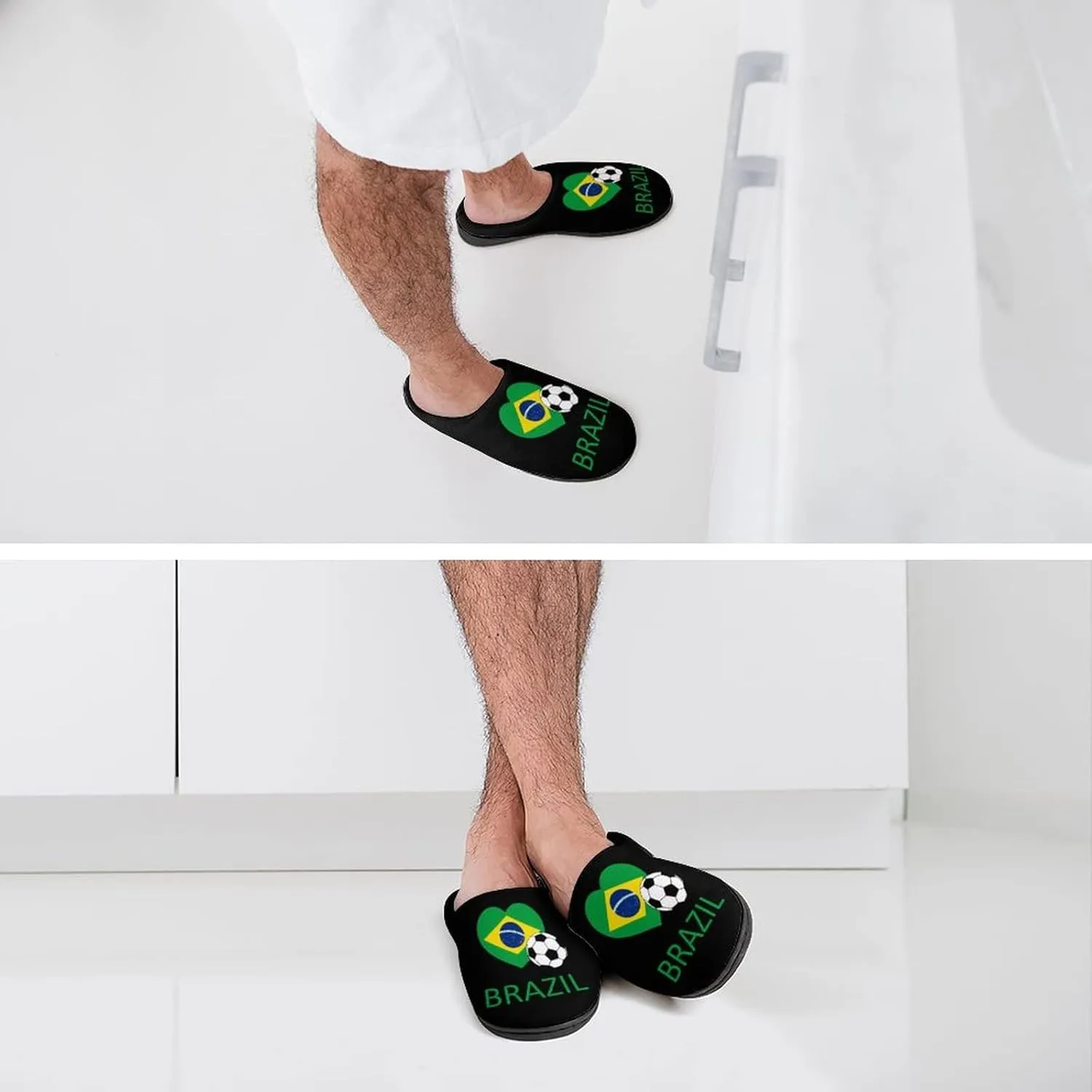 Love Brazil Soccer Cotton Slippers Warm Indoor Soft Fuzzy Plush Non- Slip Slippers Winter House Shoes Suitable Mens