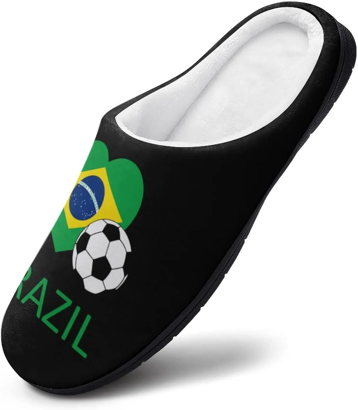 Love Brazil Soccer Cotton Slippers Warm Indoor Soft Fuzzy Plush Non- Slip Slippers Winter House Shoes Suitable Mens