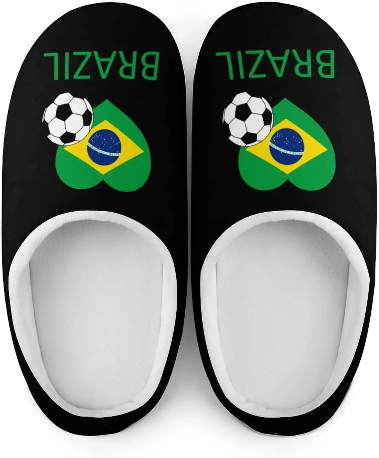 Love Brazil Soccer Cotton Slippers Warm Indoor Soft Fuzzy Plush Non- Slip Slippers Winter House Shoes Suitable Mens